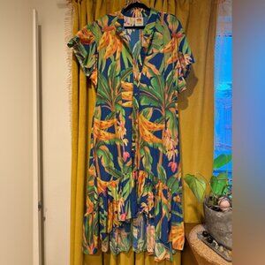 Anthropologie Farm Rio Banana Forest Flutter Sleeve Button Front Dress